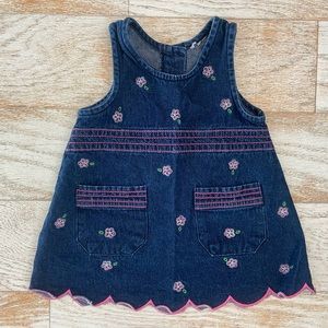 Vintage denim dress with embroidery and scalloped hem